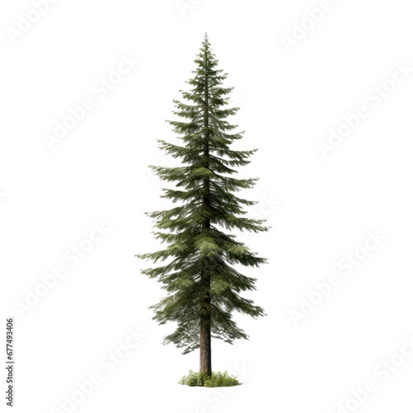 Fototapeta Fir tree isolated on white transparent background, PNG