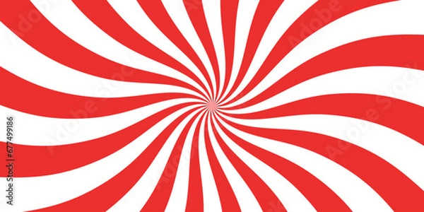 Fototapeta Christmas candy swirl background. Christmas candycane radial pattern with red stripes. Xmas swirl lollipop vortex texture. Peppermint traditional caramel print. Vector illustration.