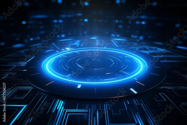 Fototapeta abstract ai technology, security, network background, digital background, circle ring, square line, neon circuit, blue neon