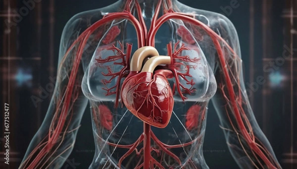 Fototapeta 3D Visualization of the Heart Illustrating the Complex Anatomy of Vital Organs Generative AI