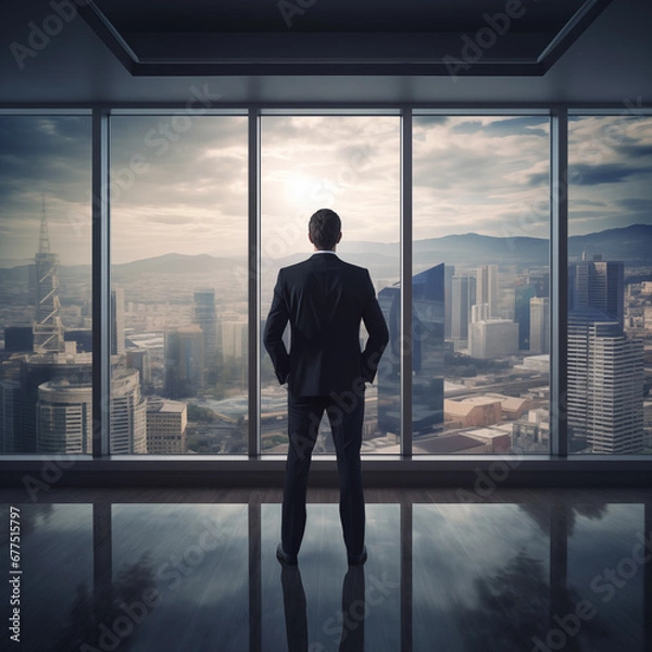 Fototapeta Businessman standing in office room, business cooperation concepts