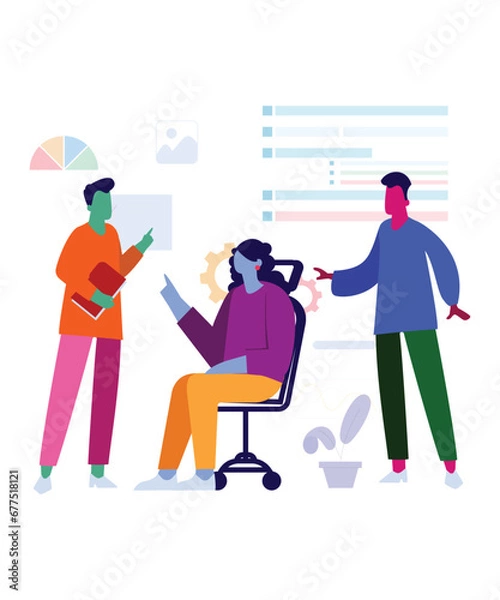 Fototapeta Lazy Flat Art Working Illustration Of 3 Flat Human Brainstorming And Giving Ideas For Project
