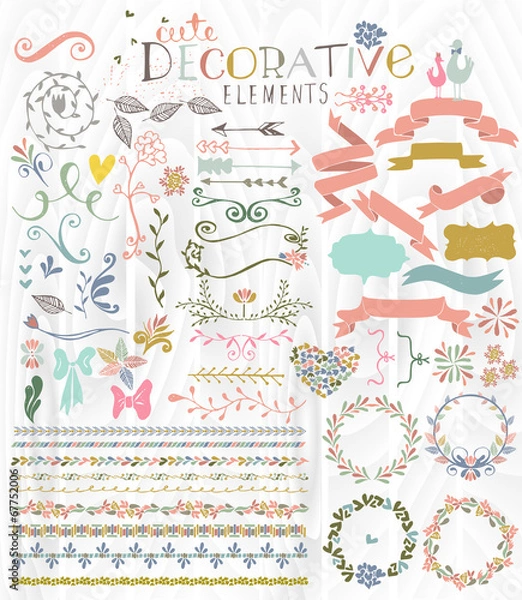 Obraz Cute stylish decorative elements vector illustration