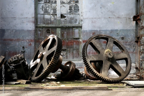 Obraz rusty old metal gadgets in an abandoned ship factory