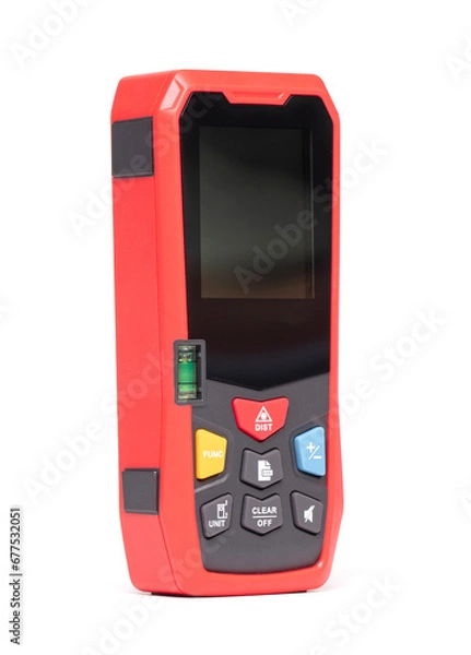 Fototapeta Modern laser distance measurer on a white background
