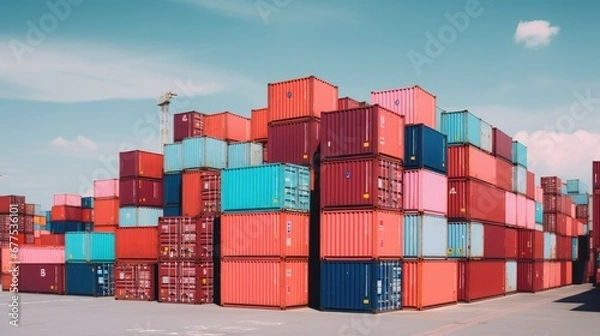 Obraz Containers box from Cargo freight ship for import export,logistic concept