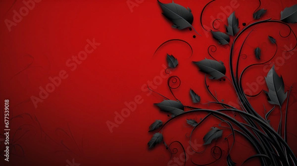 Fototapeta Red background image with black flowers | generative AI