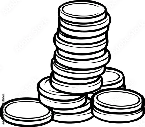 Fototapeta Coins stack silhouette in black color. Vector template.