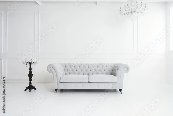 Fototapeta a white sofa, fashionable comfortable and stylish, by the white wall