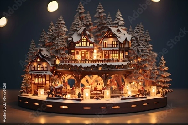 Fototapeta Holzkunst und Lichtzauber: Erzgebirgischer Schwibbogen in weihnachtlicher Atmosphäre