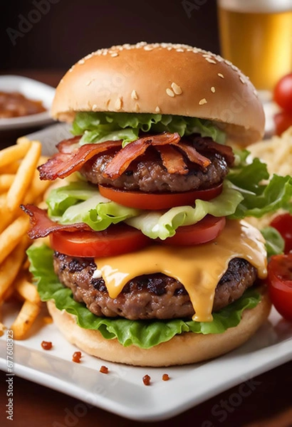 Fototapeta A magazine photograph of an incredible hamburger