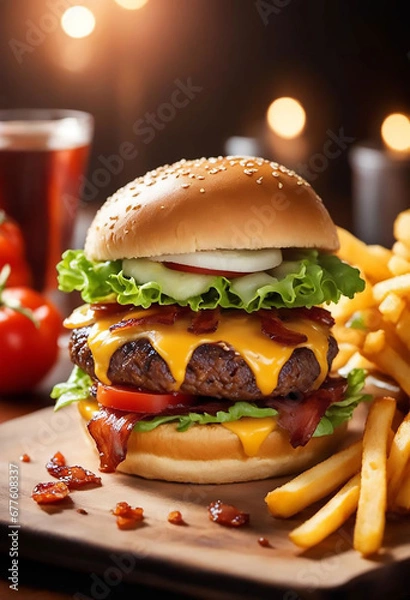 Fototapeta A magazine photograph of an incredible hamburger