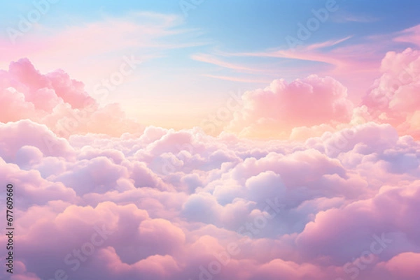 Fototapeta Pastel Holographic Gradient Clouds Against Soft Pink Sky