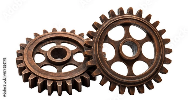 Fototapeta Rusty old cog wheels, cut out