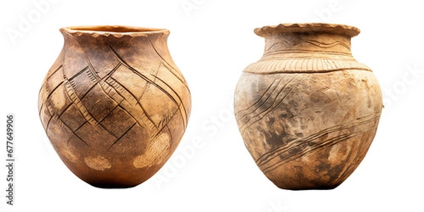 Obraz Neolithic Pottery Vessel, transparent background, isolated image, generative AI