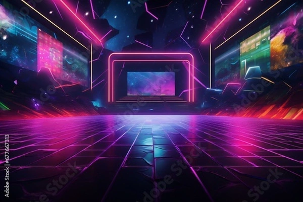 Fototapeta Vibrant empty gaming content thumbnail background Generative AI 