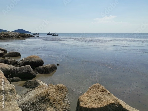Fototapeta Seaside view with bright sky