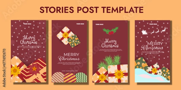 Fototapeta stories collection for christmas editable template, greeting card stories template, portrait Christmas background, editable Christmas portrait greeting card