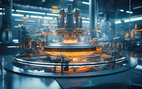 Obraz Automatic machine at night in the factory.