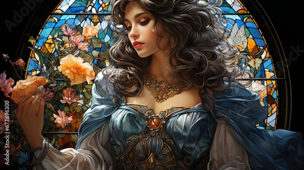 Fototapeta the girl in the interior of the church