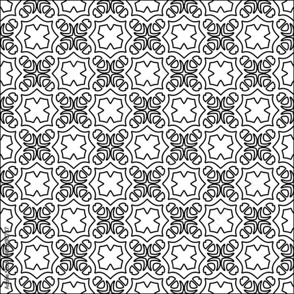 Fototapeta Black lines on white background.
Wallpaper with figures from lines. Abstract geometric black and white pattern for web page, textures, card, poster, fabric, textile. Monochrome design. 