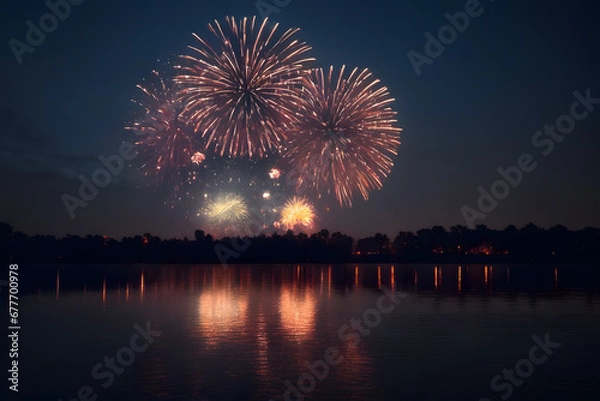 Fototapeta fireworks over the river