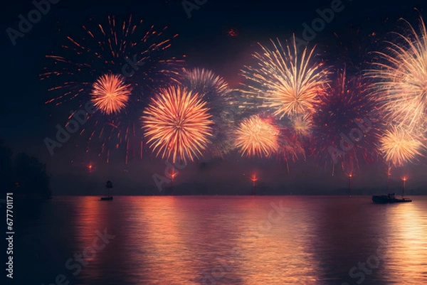 Fototapeta fireworks over the river