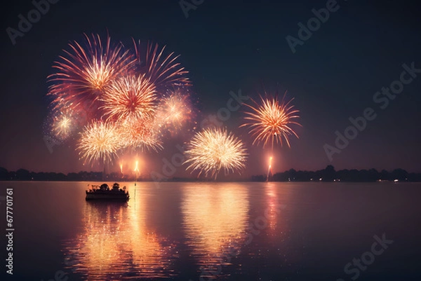 Fototapeta fireworks on the lake