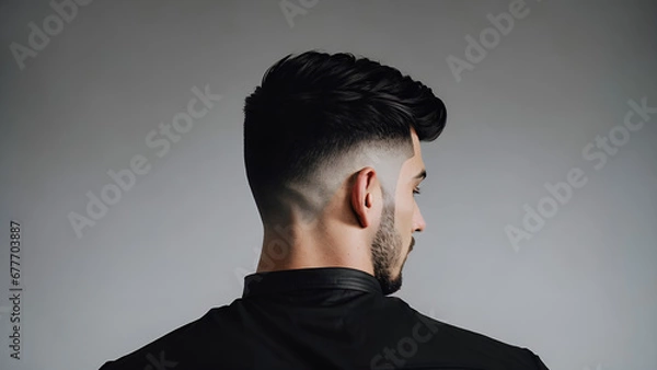 Obraz Haircuts model posing on black and white faded background