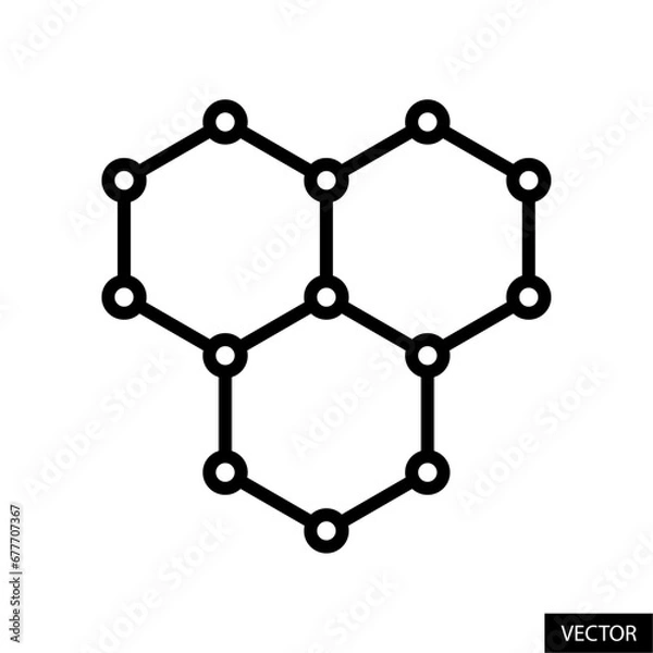 Fototapeta Graphene, molecule, molecular structure, atomic carbon structure vector icon in line style design for website, app, UI, isolated on white background. Editable stroke. Vector illustration.