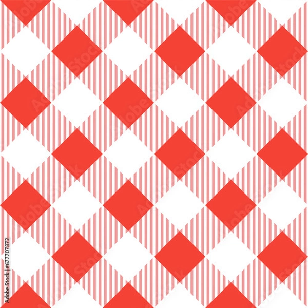 Fototapeta Red shade plaid pattern with oblique line inside background. plaid pattern background. plaid background. Seamless pattern. for backdrop, decoration, gift wrapping, gingham tablecloth.