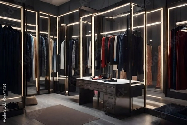 Fototapeta a dressing area with a dedicated area for hanging clothing and creating outfits