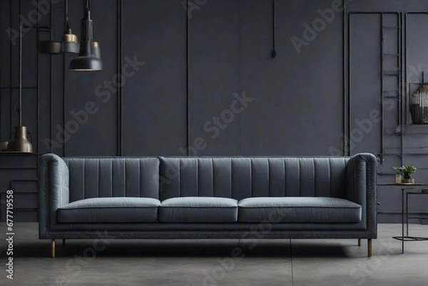 Fototapeta an industrial-style sofa in a monochromatic gray color palette