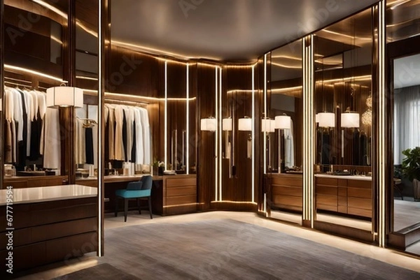 Fototapeta a dressing area with pendant lighting fixtures for a modern and chic touch