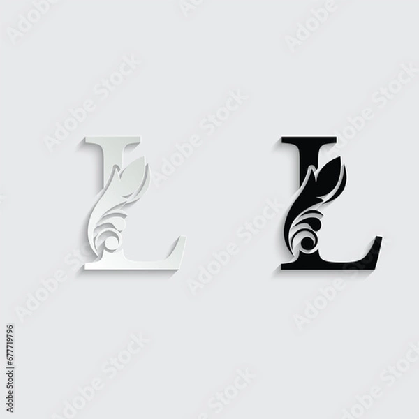 Fototapeta letter L. flower letters. Vintage ornament initial Alphabet. Logo vector	
