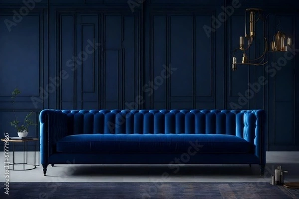 Fototapeta a bold industrial-style sofa in a rich, deep navy blue