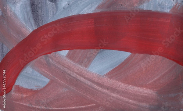 Fototapeta Modern painting. Hand-drawn abstract background with red and gray interlacing stripes. A print design element. Poster for the interior