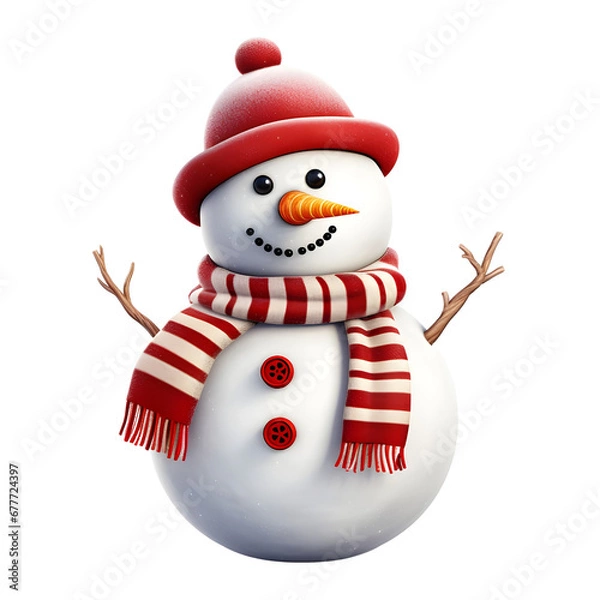 Fototapeta 3d rendering of a cute litte snowman, ai generations