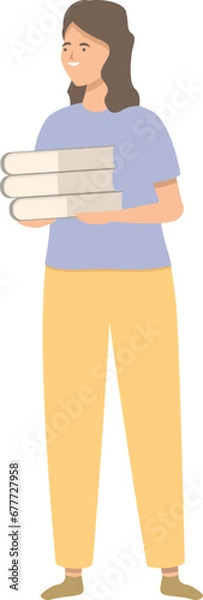 Fototapeta Woman holding stack of books icon cartoon vector. Organize home library. Housekeeping daily chores.