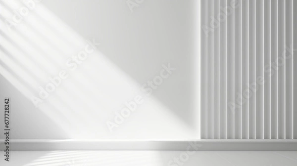 Fototapeta Minimal abstract light white background for product presentation. Shadow and light from windows
