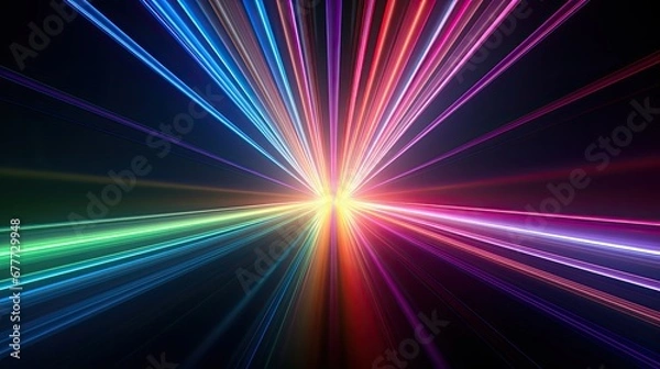 Fototapeta Bright colored light beams running in the distance