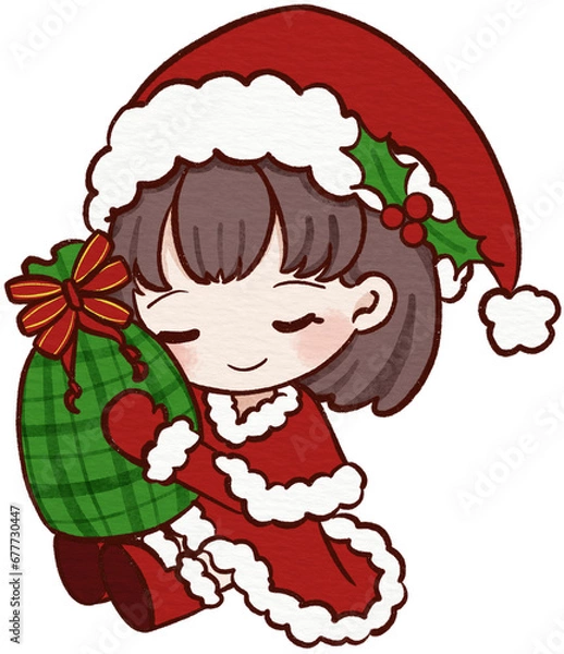Obraz Santa girl Christmas event water color style and clear background
