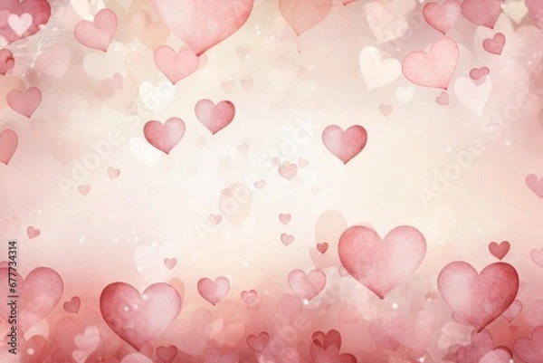 Fototapeta Pink Valentine background with hearts for St. Valentines day, invitation to the wedding, romantic postcard