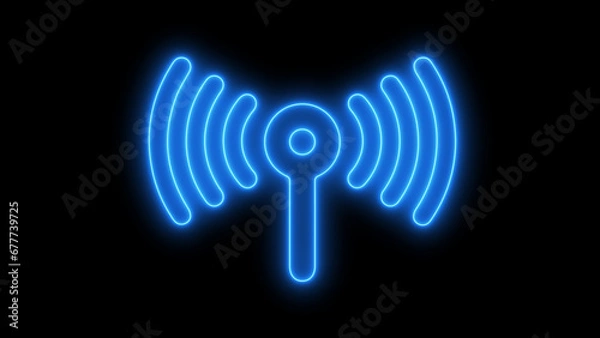 Fototapeta neon glowing mobile, computer, tower network icon on black background.