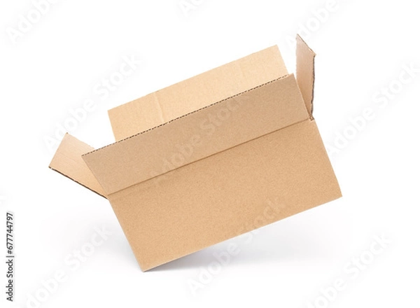 Fototapeta Open cardboard box close up isolated on white background