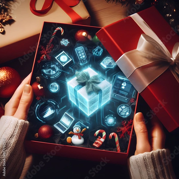Obraz Artificial Intelligence Gift Box for Christmas