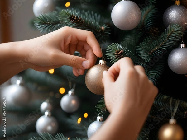 Obraz A woman decorating the Christmas tree