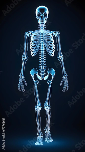 Fototapeta Human 3d skeleton in the style of x-ray photo illustration isolated on dark background 