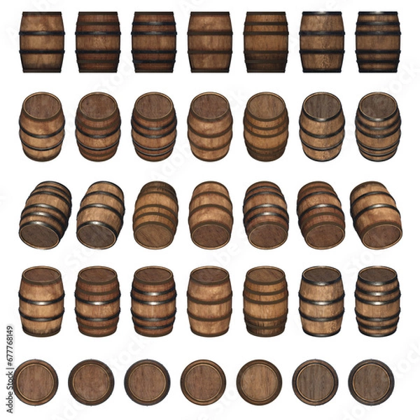 Obraz wooden barrel collection isolated 3d render