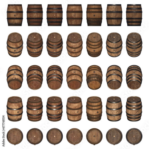 Fototapeta wooden barrel collection isolated 3d render
